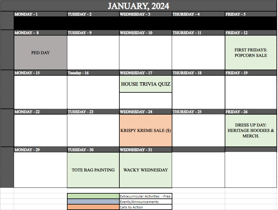 January 2024 ECA Calendar Heritage Regional High School